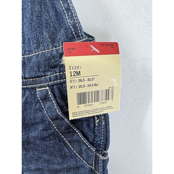 Oshkosh B'Gosh Denim Vestbak Overalls Toddler 12M Blue Snap Button Big Logo Jean - Picture 5 of 8